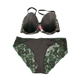 NWT Adore Me Women Kendil Push Up Bra Set Jet Black Bra 38DD  Bottom Cheeky L